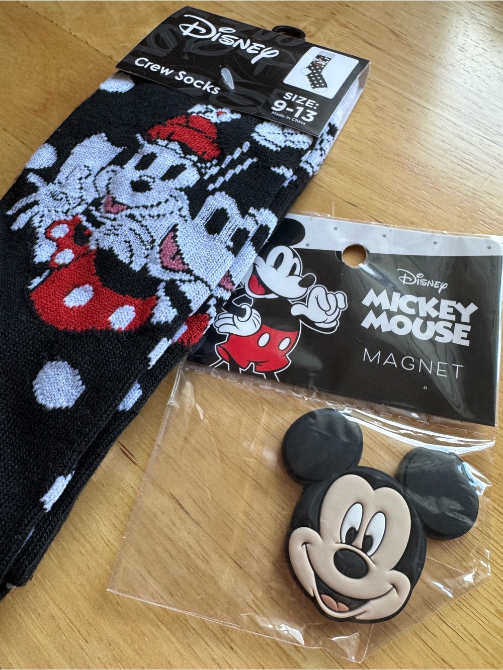 Disney Black & Red Mickey & Minnie Mouse Socks & Mickey Magnet Set